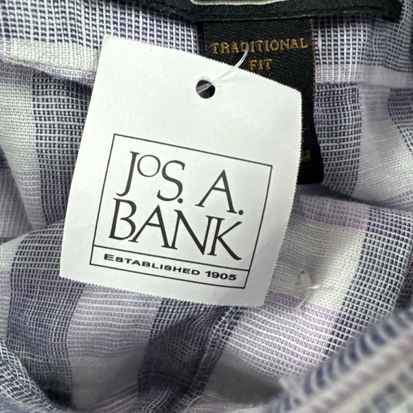 Jos A Bank Reserve Linen Blend Shirt Mens 2XL Button Up Purple Gray Plaid Check‎ - Picture 6 of 6